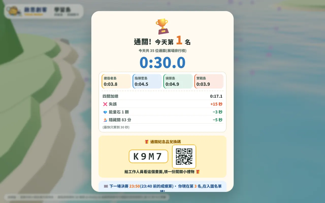攤位機的通關畫面